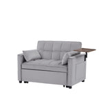 Grey Velvet Loveseat Sleeper Sofa Bed with Side Table W588132116