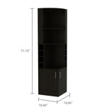 ZUN Syrah Corner Bar Cabinet, Eight Bottle Cubbies, Double Door, Two Open Shelves -Black B070P217879