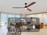 72 Inch Ceiling Fan with LED Light, 3Blade Black Walnut Wooden Fan, DC Motor, 6Speed & 1/4/8H W3816P585758