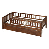 Twin Size Daybed Wood Bed with Two Drawers, Walnut WF301864AAL
