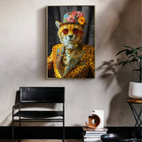 Abstract Art Wall Decor Stylish Cheetah in Leopard Print Suit with Sunglasses and Hat Featuring W3374P322233