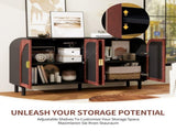 Vintage Arched Sideboard Cabinet with Gold Half-Moon Handle, MDF Storage Cabinet with Adjustable W688P389191