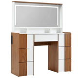 ZUN 44.4" Elegant Vanity Table with Large Lighted Mirror & Power Outlet, Dressing Table with 7 Drawers & 04331861