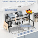 2-Tier Over Sink Dish Rack - Extendable Steel, 12 Bowls10 Plates Capacity, Rust-Proof, Suck Caps 40646898