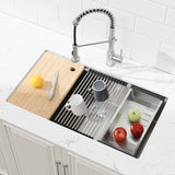 Stainless Steel Kitchen Sink, 30x19 Single Bowl, Undermount Handmade Sink in Brushed, with Cutting T3177P296194