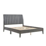 Modern Eastern King Platform Bed 1pc Velvet Upholstered Headboard Gray Finish Solid Wood Legs B011P231741
