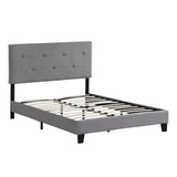 Queen Size Upholstered Platform Bed Frame with Button Tufted Linen Fabric Headboard, No Box Spring W2297140920