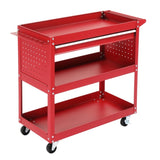 ZUN 3-Tier Rolling Tool Cart, Metal Heavy Duty Utility Cart on Wheels with Pegboard & Drawer & 4 Hooks, 30369221