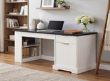 55" Modern Fluted Office Desk with Storage Cabinet & Drawers, Computer Writing Desk with Power 60780719