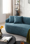 ZUN Blue Mid Century Modern Curved Sofa, 3 Seat Cloud couch Boucle sofa Fabric Couch for Living Room, W87679951