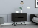 2 Nightstand, Hairpin Legs, Two Drawers, Black B097132918