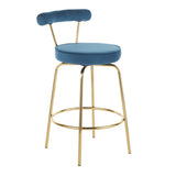 Rhonda Glam Counter Stool in Gold Metal and Blue Velvet by LumiSource - Set of 2 B202P222097