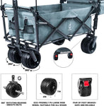ZUN Collapsible Wagon Heavy Duty Folding Wagon Cart with Removable Canopy, 4" Wide Large All Terrain 37139620