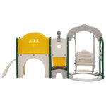 ZUN Toddler Slide and Swing Set 8 in 1, Kids Playground Climber Slide Playset with Basketball Hoop 64182676