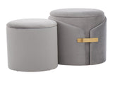Contemporary Nesting Ottoman Set in Silver Velvet with Gold Metal Accent Pieces B202P223724