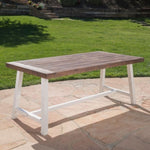 ZUN Outdoor Dark Brown Sandblast Finish Acacia Wood Dining Table with White Rustic Metal Finish Frame 54561.00SBRN