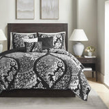 ZUN 6 Piece Printed Cotton Quilt Set with Throw Pillows Black King/Cal King B03597640