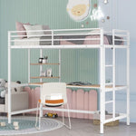 ZUN Twin Metal Loft Bed with Desk and Shelve,White MF292491AAK