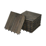 10 PCS Interlocking Deck Tiles Striped Pattern, 12" x 12" Dark Brown Square Acacia Hardwood Outdoor 62340831