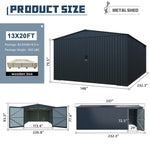 ZUN Outdoor Storage Shed 20x13 FT, Metal Garage Shed Backyard Utility Tool House Building with 2 Doors W1895P199514