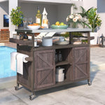 ZUN Outdoor Kitchen Island, Rolling Bar Cart & Storage Cabinet, Farmhouse Solid Wood Outdoor Grill Table 77847849