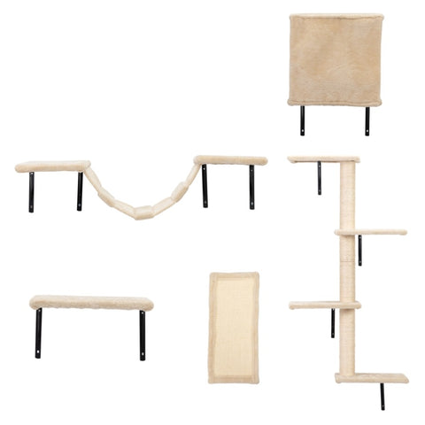 ZUN 5 Pcs Wall Mounted Cat Climber Set, Floating Cat Shelves and Perches, Cat Activity Tree with 45659606