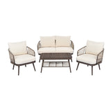 4-Piece Outdoor Patio Furniture Set, Metal Chairs with Woven Rope U-Shaped Backrest,Outdoor N780P209458R