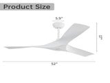 52 Inch Ceiling Fan Without Light, with Remote Control 6 Speed Quiet Reversible DC Motor W934P156666