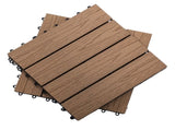12" x 12" Interlocking Deck Tiles, Pack of 11 Outdoor Flooring Patio Tiles-Teak-AS 85350351