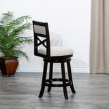 24" Counter Height X-Back Swivel Stool, Espresso Finish, Beige Fabric Seat B04660712