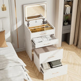 23.6'' Wide Makeup Vanity Table with Flip Top Lighted,Storage Makeup Stool,3 in 1 Vanity Desk with W2887P284271