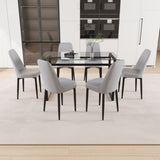 51" 6 person glass dining table set, kitchen set with black metal leg dining table and chairs, 26302812