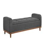 ZUN Mid-Century Modern Lift Top Storage Bench 1pc Tufted Dark Gray Upholstered Solid Wood Walnut Finish B011P192194