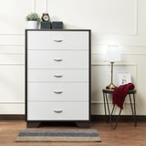 ZUN White and Espresso 5-Drawer Chest B062P209032