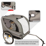 ZUN Dog Bike Trailer, Breathable Mesh Dog Cart with 3 Entrances, Safety Flag, 8 Reflectors, Folding Pet W321P164277