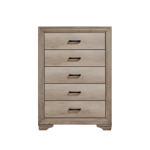 ZUN 1pc Natural Finish Bedroom Chest of 5 Drawers w Black Hardware Bedroom Furniture Contemporary Design B011P146006