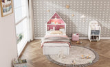 ZUN Twin Size House-Shaped Bed with Bookcase Headboard and Led Light and Twin Size Trundle for Kids Boys WF530847AAH