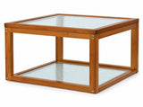 Small Square Coffee, Coffee with Storage - 2-Tier Real Bamboo & Fluted Glass Coffee W2641P566264