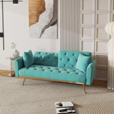 ZUN 68.3" Baby Blue velvet nail head sofa bed with throw pillow and midfoot W1658127783