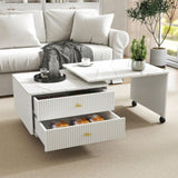 Extendable Coffee Table with Storage, Reversible Living Room Table with 2 Drawers and with 6 Wheels, W331P286652