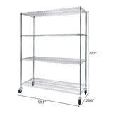 ZUN 4-Tier NSF Heavy Duty Adjustable Storage Metal Rack with Wheels & Shelf Liners Ideal for Garage, 20930977