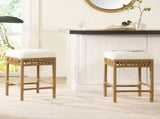 Lucia 25.5" Backless Upholstered Counter Stool with Resin Rattan Frame, Ivory White Boucle B2719P238395