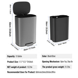 13 Gallon 50L Kitchen Foot Pedal Operated Soft Close Trash Can - Stainless Steel Ellipse Bustbin - S W1550106530