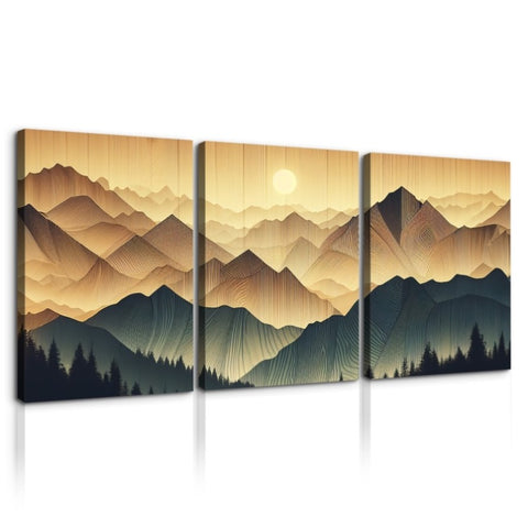 ZUN 3 Panels Framed Abstract Wood Grain Boho Style Mountain & Forest Canvas Wall Art Decor,3 Pieces W2060P155386