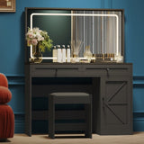 ZUN 43.3"Makeup Vanity Table, Makeup Table with Large Mirror and LED Light Strip, Brightness Adjustable, W2386P199479