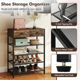 Multifunctional Entryway Storage - 5-Hook Coat Rack 2-Drawer Shoe Stand with 4 Mesh Shelves 31871415