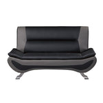 ZUN Modern Living Room Furniture 1pc Loveseat Black and Gray PU Upholstered Chrome Finish Metal Legs B011P183384