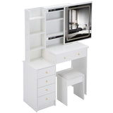 37" Middle Size Left Bedside Cabinet Vanity Table Cushioned Stool Dresser Set, 2 AC2 USB Socket, W936P224319