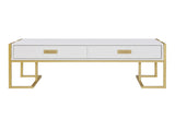 Modern White Rectangular Coffee Table with 4 Drawers and Gold Base in 47.3" N735P305626K