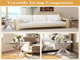20" x 20" x 22.5" Glass Side Table, Silver Tempered Glass End Table with Intersecting Metal Base 59734573